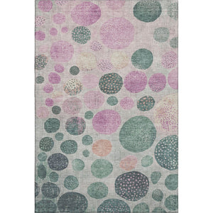 HomeRoots 5' X 8' Washable Geometric Area Rug in Green, Mauve & Beige with UV Protection for Modern Homes 707433