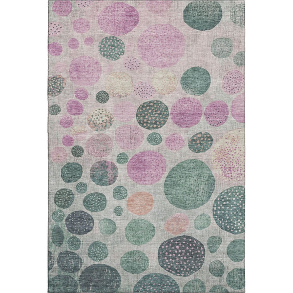 HomeRoots 5' X 8' Washable Geometric Area Rug in Green, Mauve & Beige with UV Protection for Modern Homes 707433