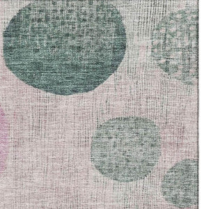 HomeRoots 5' X 8' Washable Geometric Area Rug in Green, Mauve & Beige with UV Protection for Modern Homes 707433