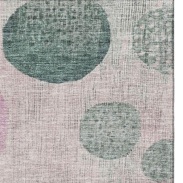 HomeRoots 5' X 8' Washable Geometric Area Rug in Green, Mauve & Beige with UV Protection for Modern Homes 707433