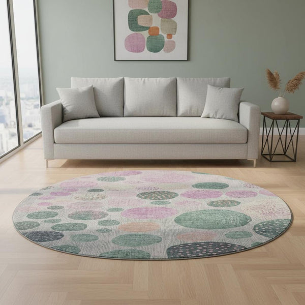 HomeRoots 8' X 10' Modern Geometric Washable Area Rug - Stylish Green, Mauve & Beige with UV Protection 707435
