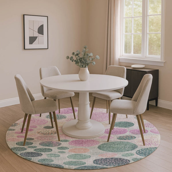HomeRoots 8' X 10' Modern Geometric Washable Area Rug - Stylish Green, Mauve & Beige with UV Protection 707435