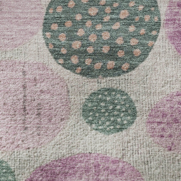 HomeRoots 8' X 10' Modern Geometric Washable Area Rug - Stylish Green, Mauve & Beige with UV Protection 707435