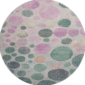 HomeRoots 8' X 10' Modern Geometric Washable Area Rug - Stylish Green, Mauve & Beige with UV Protection 707435