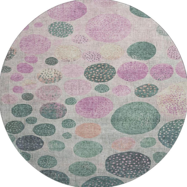 HomeRoots 8' X 10' Modern Geometric Washable Area Rug - Stylish Green, Mauve & Beige with UV Protection 707435