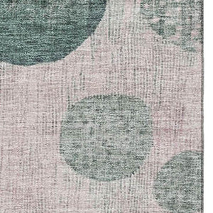 HomeRoots 9' Geometric Washable Area Rug in Soft Green, Mauve & Beige – UV Protected, Pet-Friendly Design 707436