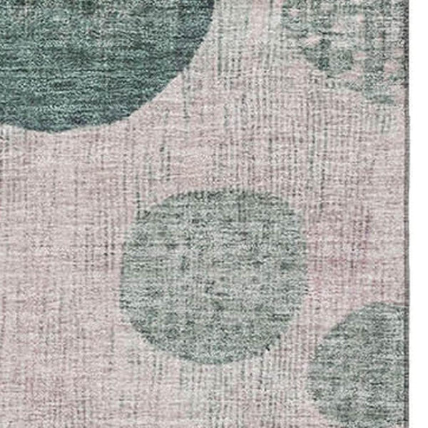 HomeRoots 9' Geometric Washable Area Rug in Soft Green, Mauve & Beige – UV Protected, Pet-Friendly Design 707436