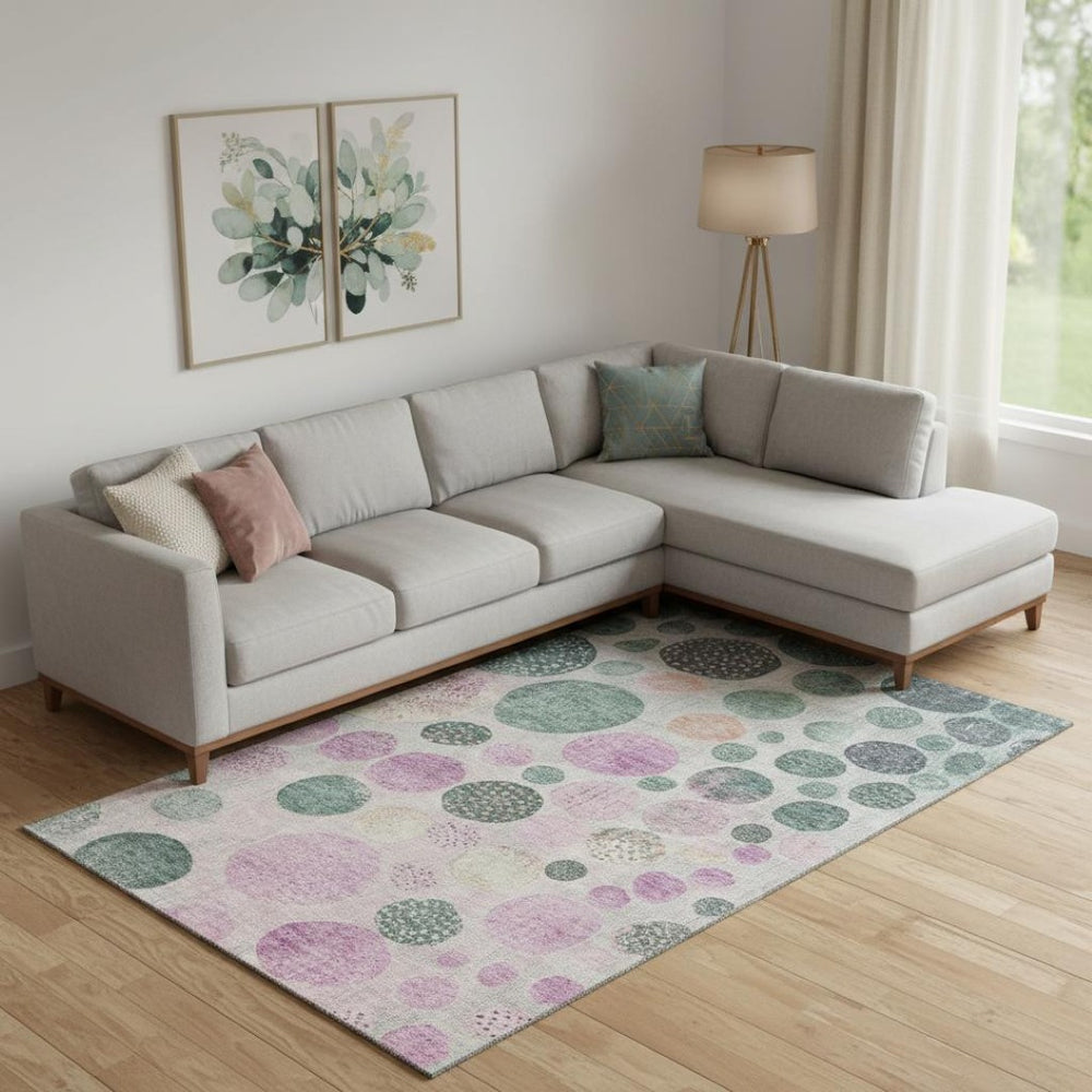 HomeRoots 10' Geometric Washable Area Rug in Green, Mauve & Beige - UV Protected, Stain-Resistant Design! 707437
