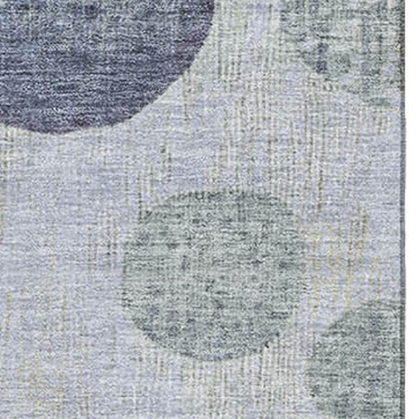 HomeRoots 5' Stylish Denim Blue, Green & Peach Geometric Washable Area Rug with UV Protection for Any Room 707439