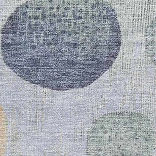 HomeRoots 8' Geometric Round Rug in Denim Blue, Green & Peach - Washable, UV-Resistant, Non-Slip Design! 707440