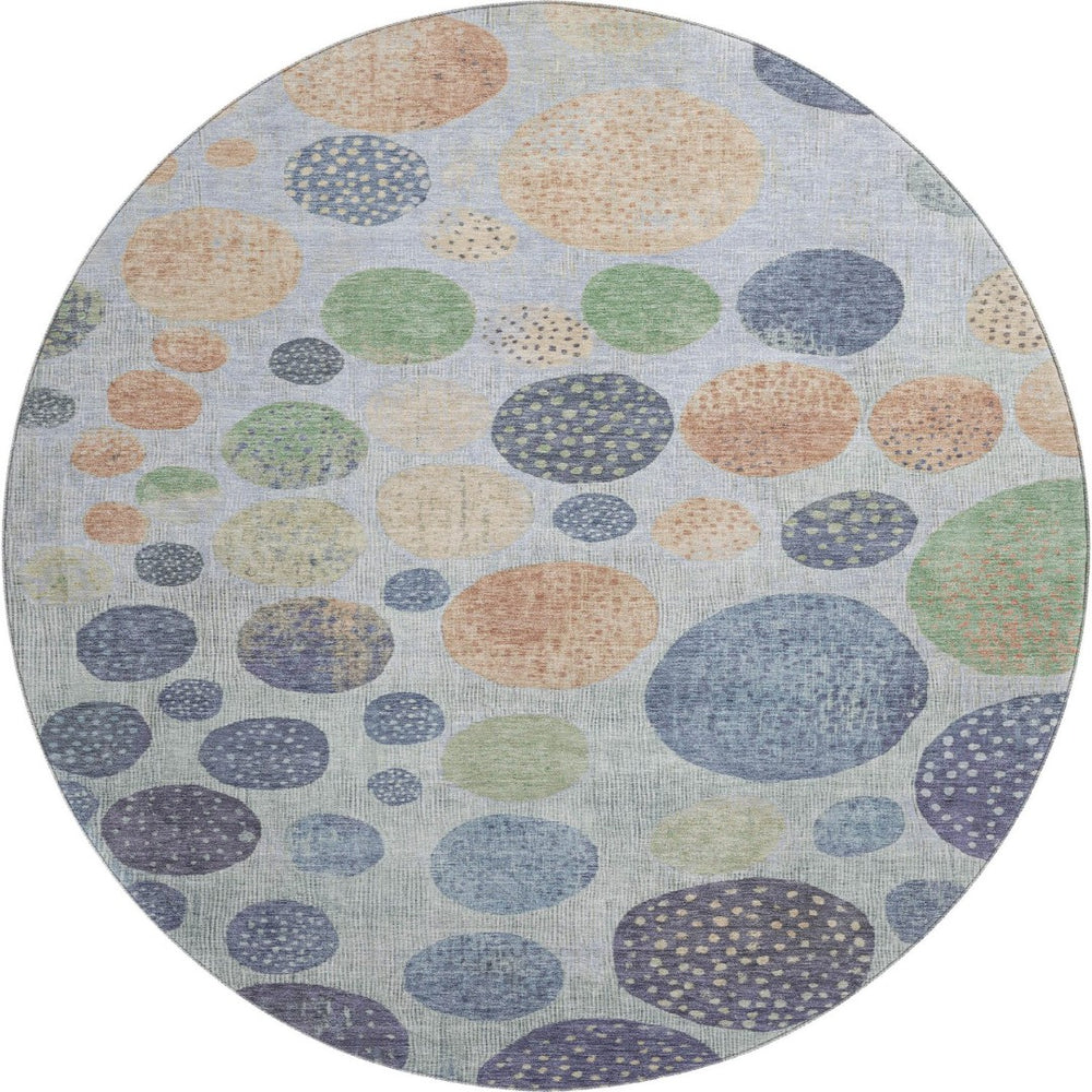 HomeRoots 8' X 10' Geometric Washable Area Rug in Denim Blue, Green & Peach - UV Protected, Stain-Resistant Design 707441