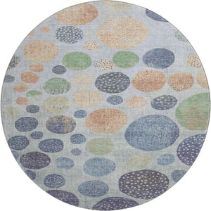 HomeRoots 8' X 10' Geometric Washable Area Rug in Denim Blue, Green & Peach - UV Protected, Stain-Resistant Design 707441