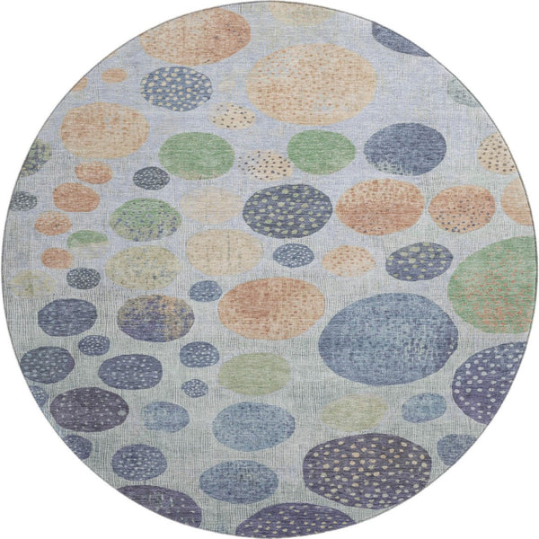 HomeRoots 8' X 10' Geometric Washable Area Rug in Denim Blue, Green & Peach - UV Protected, Stain-Resistant Design 707441