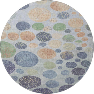 HomeRoots 8' X 10' Geometric Washable Area Rug in Denim Blue, Green & Peach - UV Protected, Stain-Resistant Design 707441