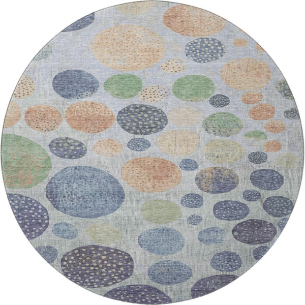 HomeRoots 8' X 10' Geometric Washable Area Rug in Denim Blue, Green & Peach - UV Protected, Stain-Resistant Design 707441