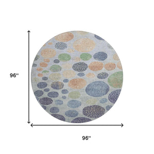HomeRoots 8' X 10' Geometric Washable Area Rug in Denim Blue, Green & Peach - UV Protected, Stain-Resistant Design 707441