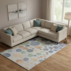 HomeRoots 10' Washable Geometric Area Rug in Denim Blue & Peach - UV Protected, Stain Resistant & Non-Slip! 707443