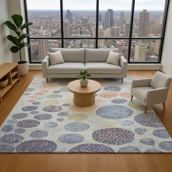 HomeRoots 10' Washable Geometric Area Rug in Denim Blue & Peach - UV Protected, Stain Resistant & Non-Slip! 707443