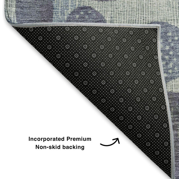 HomeRoots 10' Washable Geometric Area Rug in Denim Blue & Peach - UV Protected, Stain Resistant & Non-Slip! 707443