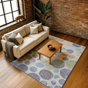 HomeRoots 10' Washable Geometric Area Rug in Denim Blue & Peach - UV Protected, Stain Resistant & Non-Slip! 707443