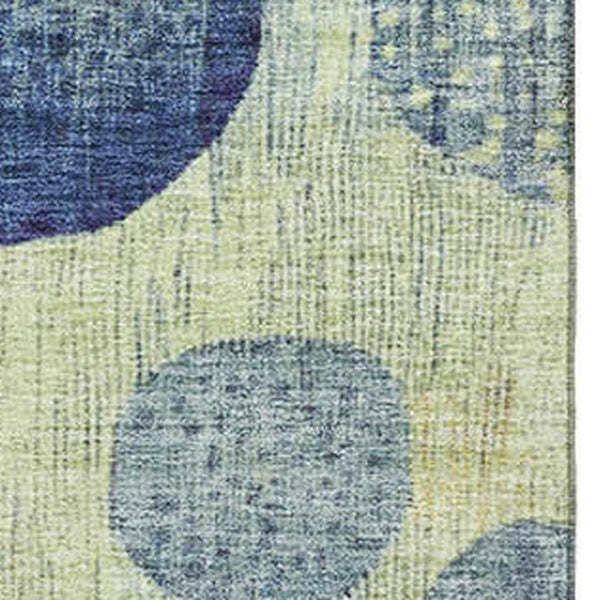 HomeRoots 5' X 8' Modern Geometric Area Rug in Navy, Green & Peach - Washable, UV Protected, Non-Slip Design 707445