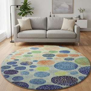 HomeRoots 8' X 10' Modern Navy Blue, Green, and Peach Geometric Area Rug - Washable, UV Protected, Stain Resistant! 707447