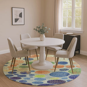 HomeRoots 8' X 10' Modern Navy Blue, Green, and Peach Geometric Area Rug - Washable, UV Protected, Stain Resistant! 707447