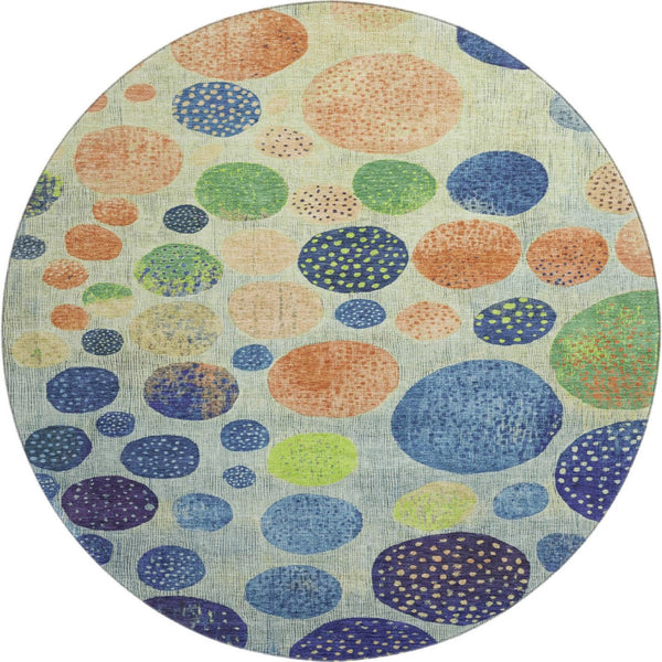 HomeRoots 8' X 10' Modern Navy Blue, Green, and Peach Geometric Area Rug - Washable, UV Protected, Stain Resistant! 707447