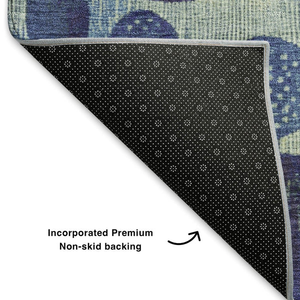 HomeRoots 8' X 10' Modern Navy Blue, Green, and Peach Geometric Area Rug - Washable, UV Protected, Stain Resistant! 707447