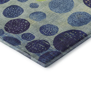HomeRoots 8' X 10' Modern Navy Blue, Green, and Peach Geometric Area Rug - Washable, UV Protected, Stain Resistant! 707447
