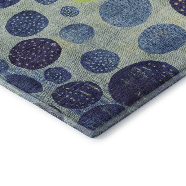 HomeRoots 8' X 10' Modern Navy Blue, Green, and Peach Geometric Area Rug - Washable, UV Protected, Stain Resistant! 707447
