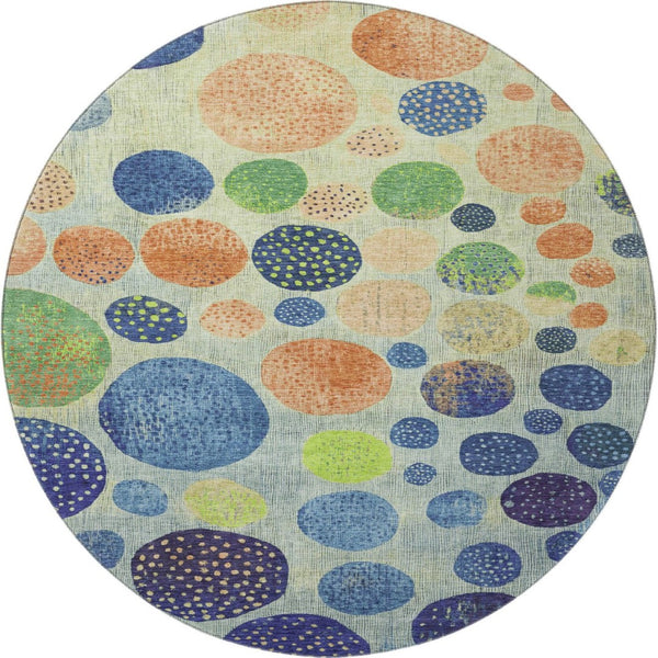 HomeRoots 8' X 10' Modern Navy Blue, Green, and Peach Geometric Area Rug - Washable, UV Protected, Stain Resistant! 707447