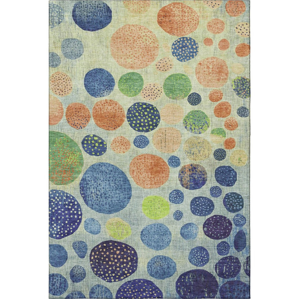 HomeRoots 9' Geometric Washable Area Rug in Navy Blue, Green & Peach - UV Protected, Durable & Easy Care! 707448