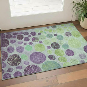 HomeRoots 5' X 8' Purple And Green Geometric Area Rug – Washable, UV-Protected, Stylish for Homes with Kids & Pets 707451