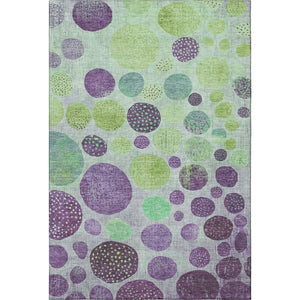HomeRoots 8' Bold Purple and Green Geometric Washable Round Rug with UV Protection for Stylish Living Spaces 707452