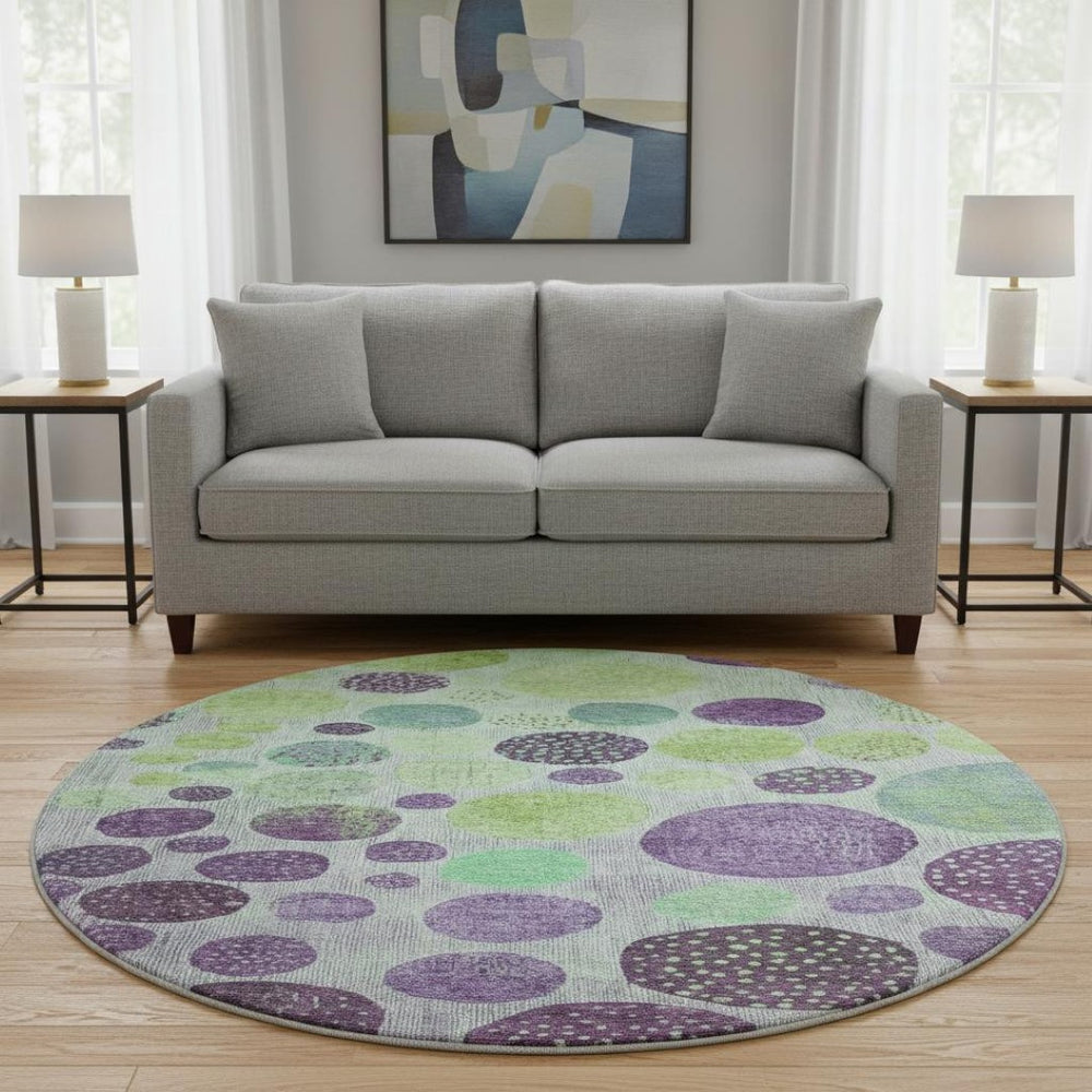 HomeRoots 8' X 10' Stylish Purple & Green Geometric Washable Area Rug with UV Protection for High-Traffic Areas 707453