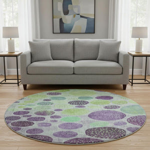 HomeRoots 8' X 10' Stylish Purple & Green Geometric Washable Area Rug with UV Protection for High-Traffic Areas 707453