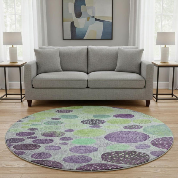 HomeRoots 8' X 10' Stylish Purple & Green Geometric Washable Area Rug with UV Protection for High-Traffic Areas 707453