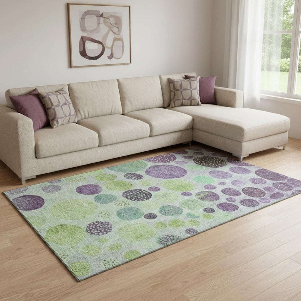 HomeRoots 9' X 12' Vibrant Purple & Green Geometric Washable Area Rug with UV Protection for Modern Spaces 707454