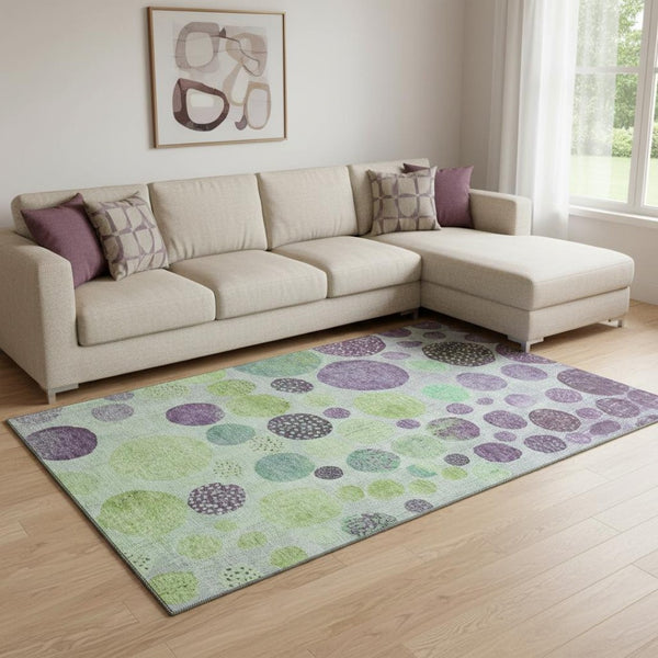 HomeRoots 9' X 12' Vibrant Purple & Green Geometric Washable Area Rug with UV Protection for Modern Spaces 707454