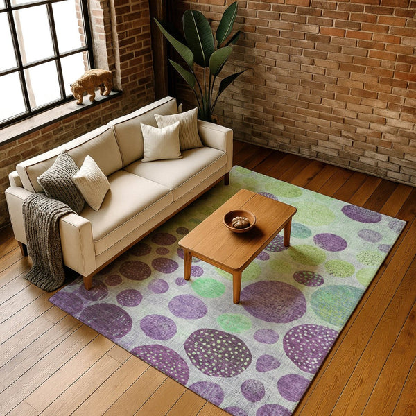 HomeRoots 9' X 12' Vibrant Purple & Green Geometric Washable Area Rug with UV Protection for Modern Spaces 707454