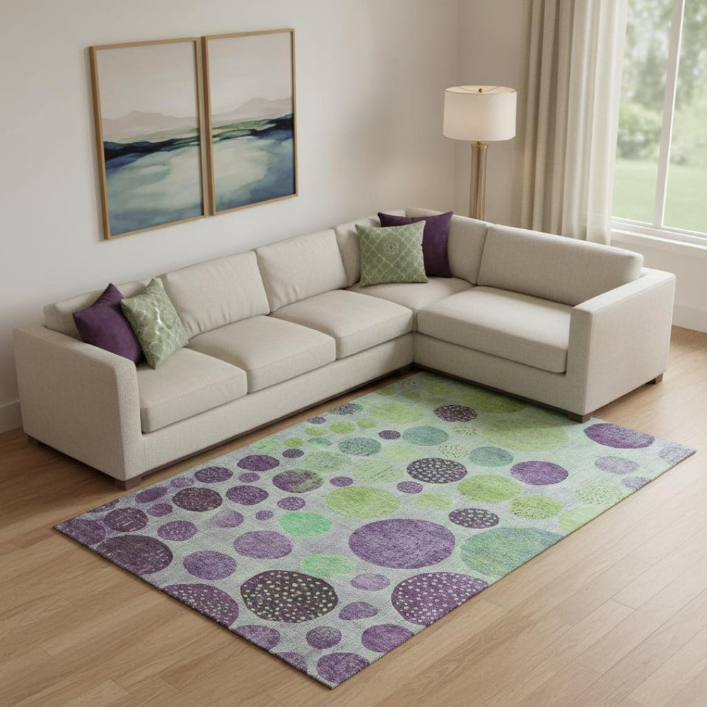 HomeRoots 10' Geometric Purple and Green Washable Area Rug - UV Resistant, Durable, Stylish for High-Traffic Spaces 707455