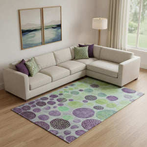 HomeRoots 10' Geometric Purple and Green Washable Area Rug - UV Resistant, Durable, Stylish for High-Traffic Spaces 707455
