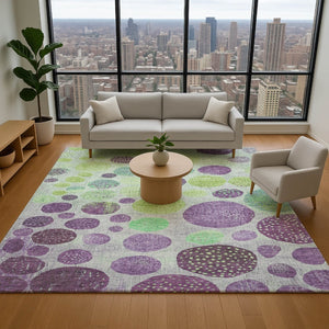 HomeRoots 10' Geometric Purple and Green Washable Area Rug - UV Resistant, Durable, Stylish for High-Traffic Spaces 707455