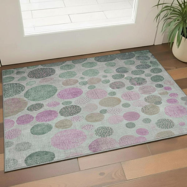 HomeRoots 5' X 8' Sage and Blush Geometric Area Rug - Stylish, Washable, UV Protected for Modern Living Spaces 707457