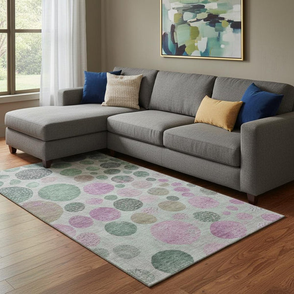 HomeRoots 9' X 12' Sage and Blush Geometric Rug - Washable, UV-Protected, Stylish for Family Rooms & Nurseries 707460