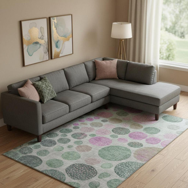 HomeRoots 10' X 14' Stylish Sage and Blush Geometric Washable Area Rug with UV Protection for Modern Spaces 707461