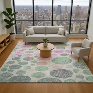 HomeRoots 10' X 14' Stylish Sage and Blush Geometric Washable Area Rug with UV Protection for Modern Spaces 707461