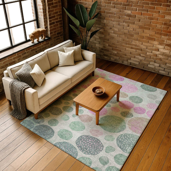 HomeRoots 10' X 14' Stylish Sage and Blush Geometric Washable Area Rug with UV Protection for Modern Spaces 707461