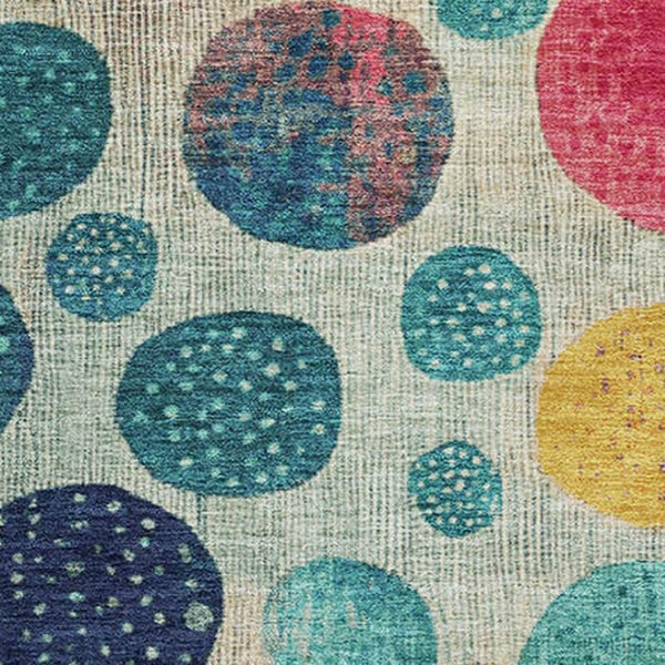 HomeRoots 5' X 8' Vibrant Teal Pink and Gold Geometric Washable Area Rug - Durable, Stain-Resistant, UV Protected! 707463